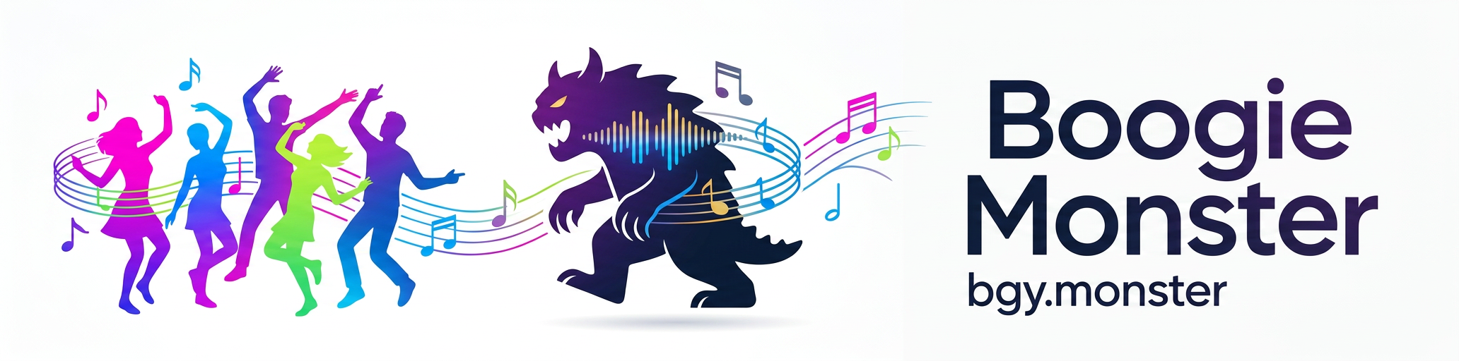 Boogie Monster logo with dancing figures, music notes, and the Boogie Monster name.